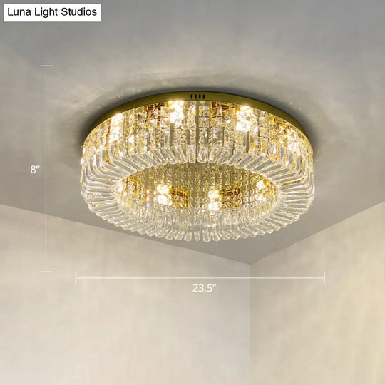 Gold Crystal Flush Mount Lamp - Sleek Round Ceiling Fixture For Living Room / 23.5