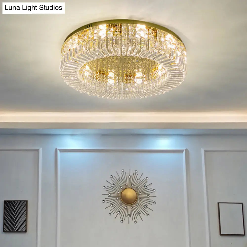 Gold Crystal Flush Mount Lamp - Sleek Round Ceiling Fixture For Living Room