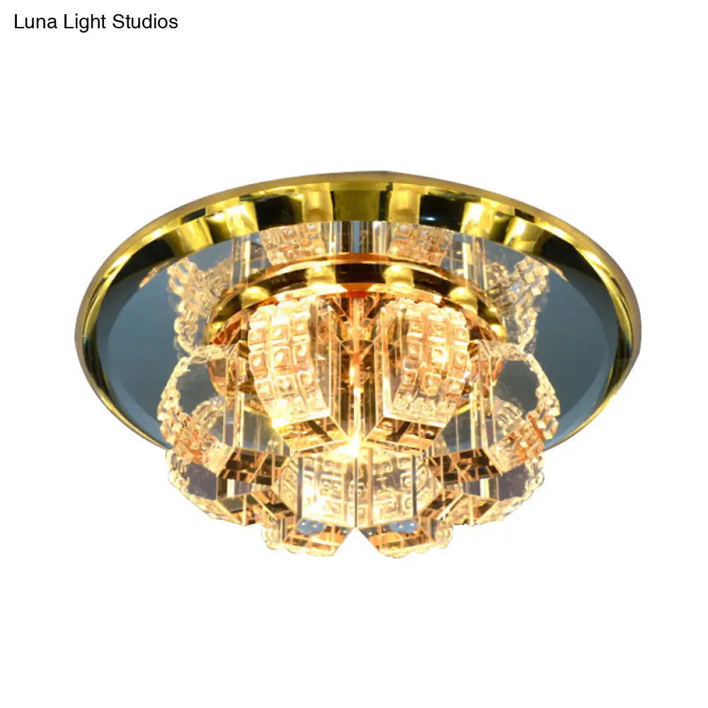 Gold Crystal Flush Mount Led Ceiling Light - Modern Mini Blooming Design For Hallway Or Corridor