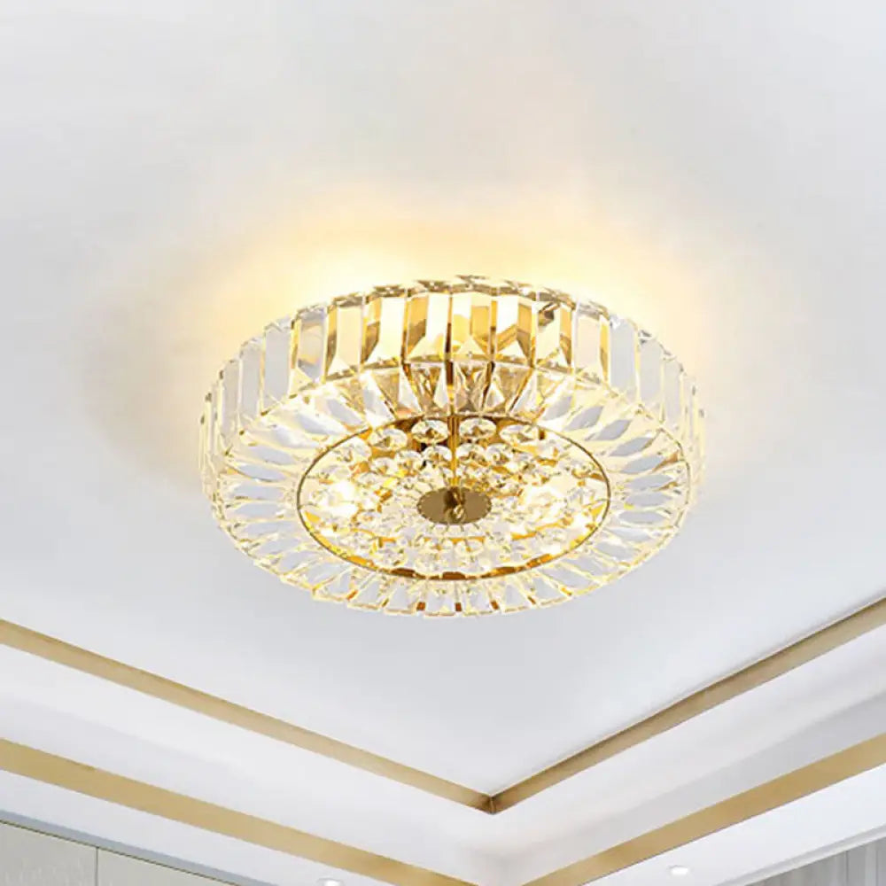 Gold Crystal Flushmount Ceiling Light With 6 Beveled Cut Heads - Perfect For Bedroom Simplicity