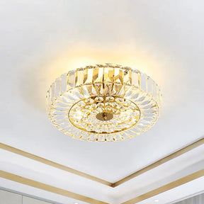 Gold Crystal Flushmount Ceiling Light With 6 Beveled Cut Heads - Perfect For Bedroom Simplicity