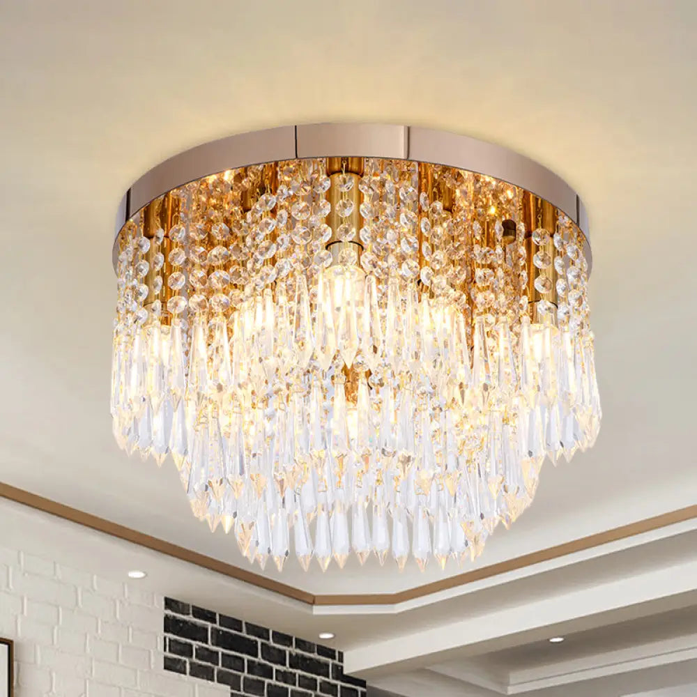 Gold Crystal Fringe Flushmount Light With Contemporary Floral Design