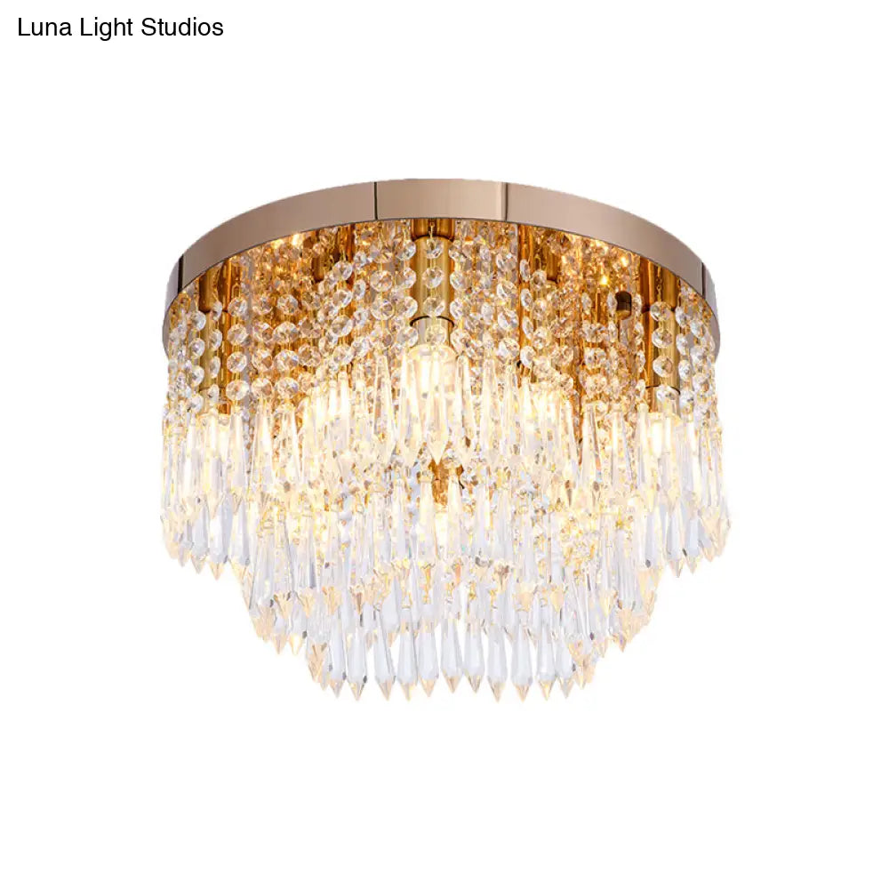 Gold Crystal Fringe Flushmount Light With Contemporary Floral Design