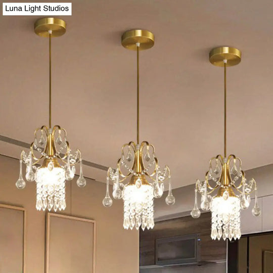 Gold Crystal Fringe Pendant Light For Dining Room - Traditional And Elegant Clear