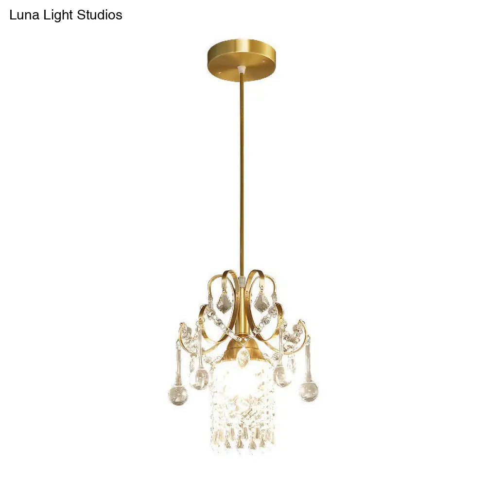 Gold Crystal Fringe Pendant Light For Dining Room - Traditional And Elegant