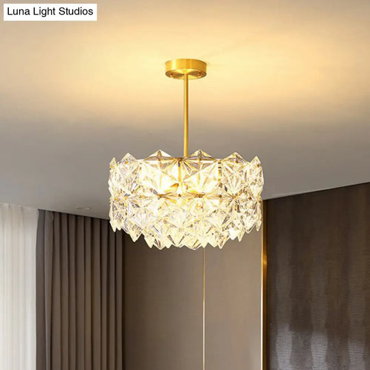 Hexagonal Crystal Chandelier Light Fixture In Gold: Modernist Dining Room Hanging Lamp