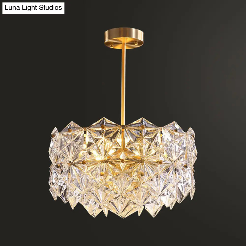 Gold Crystal Hexagonal Modernist Chandelier For Dining Room
