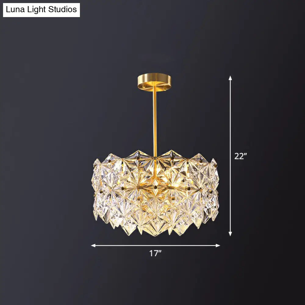 Hexagonal Crystal Chandelier Light Fixture In Gold: Modernist Dining Room Hanging Lamp 8 / Gold
