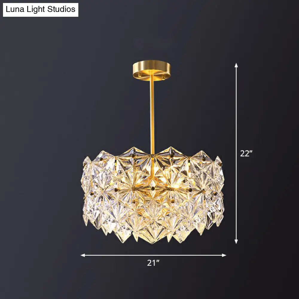 Hexagonal Crystal Chandelier Light Fixture In Gold: Modernist Dining Room Hanging Lamp 9 / Gold