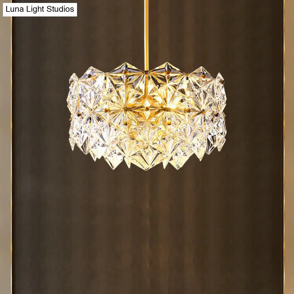 Hexagonal Crystal Chandelier Light Fixture In Gold: Modernist Dining Room Hanging Lamp