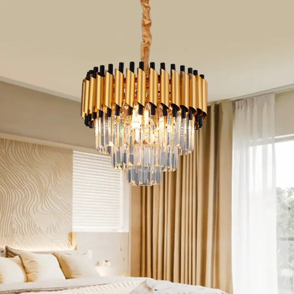 Gold Crystal Layered Tapered Chandelier - Postmodern Pendant With 4/6 Down Lights 4 /