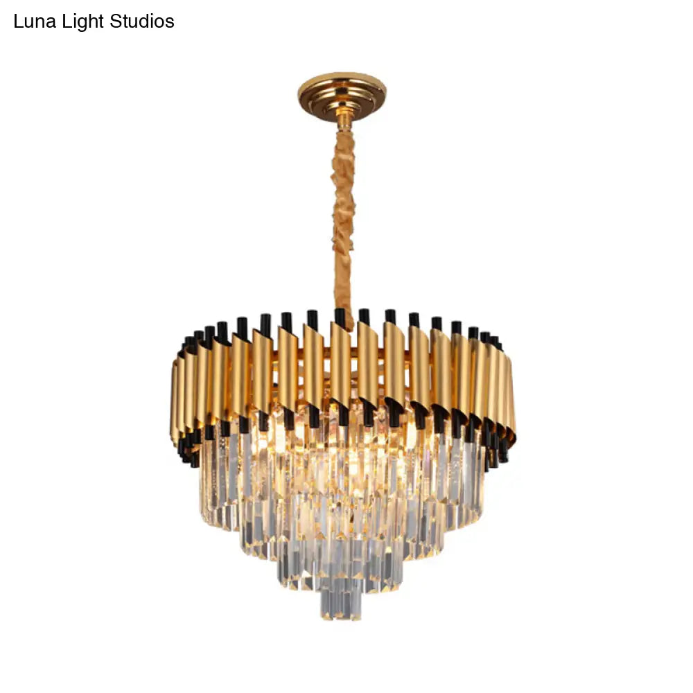 Gold Crystal Layered Tapered Chandelier - Postmodern Pendant With 4/6 Down Lights