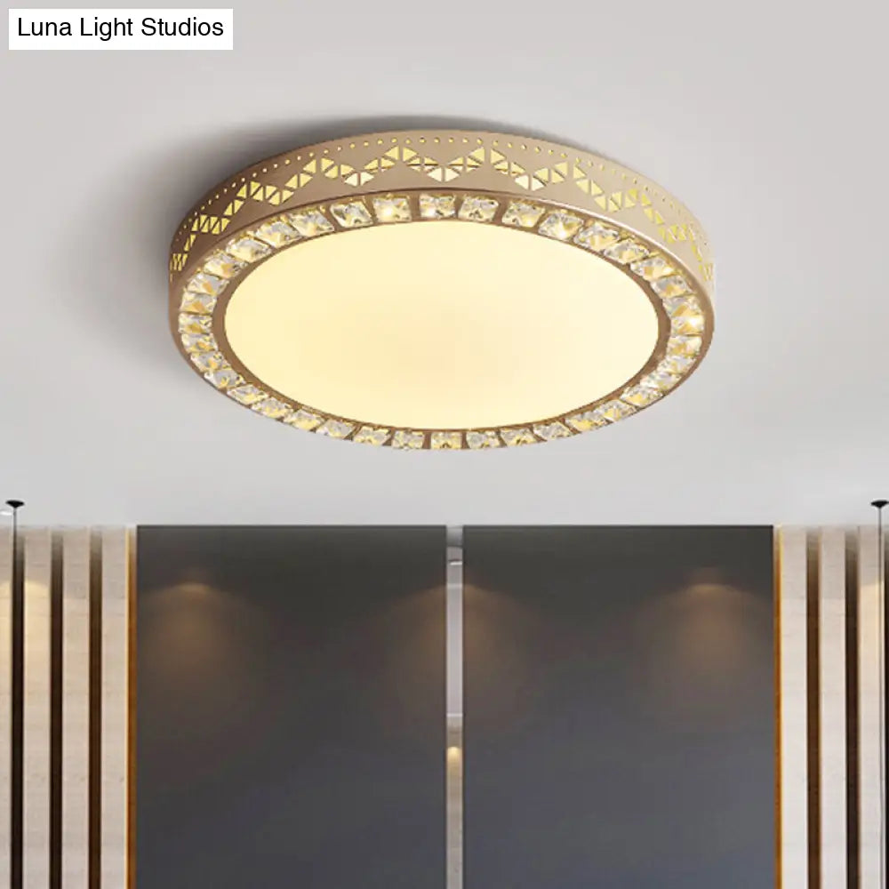 Gold Crystal Led Bedroom Ceiling Flush Mount Fixture