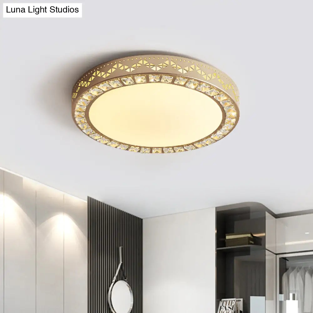 Gold Crystal Led Bedroom Ceiling Flush Mount Fixture