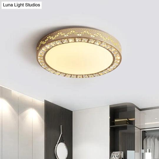 Gold Crystal Led Bedroom Ceiling Flush Mount Fixture