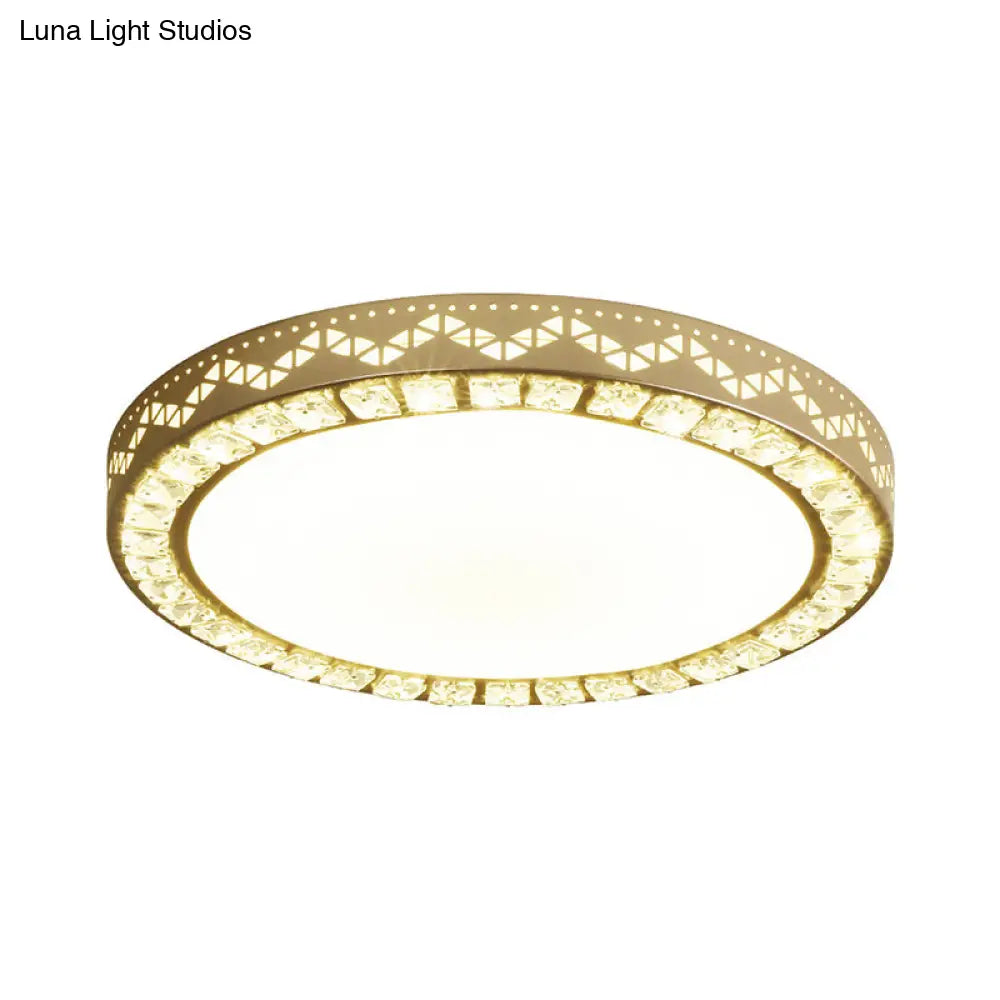 Gold Crystal Led Bedroom Ceiling Flush Mount Fixture