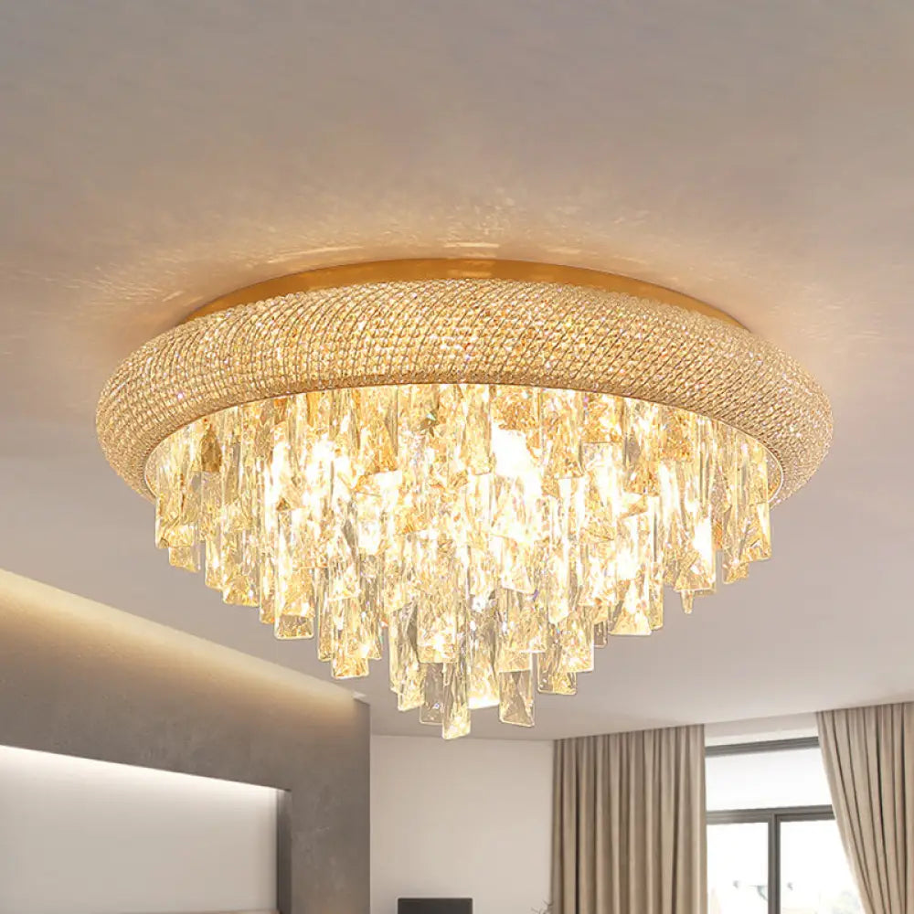 Gold Crystal Led Ceiling Light With Sleek Rectangle Design