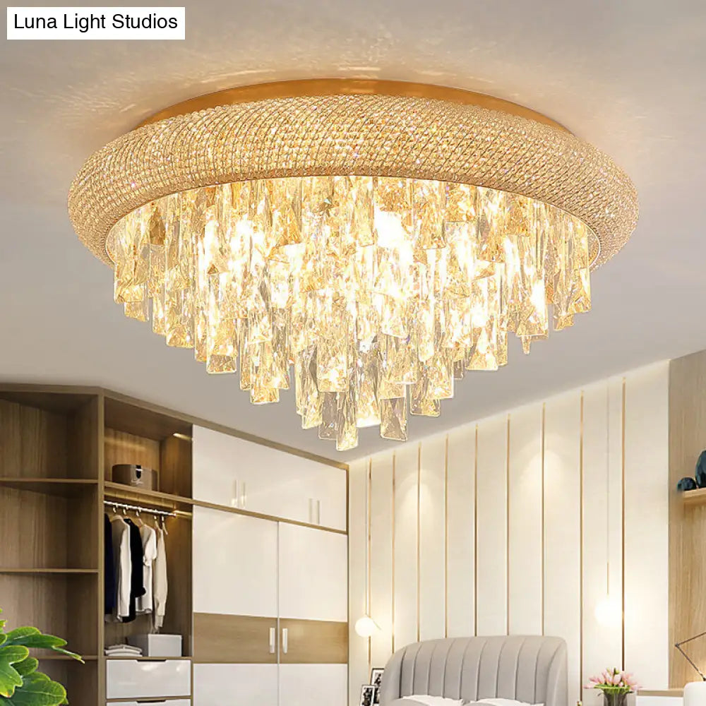 Gold Crystal Led Ceiling Light With Sleek Rectangle Design