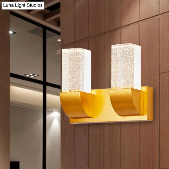 Gold Crystal Led Wall Sconce With Minimalist Rectangular Design - 2/3 Bulb Bubble Light