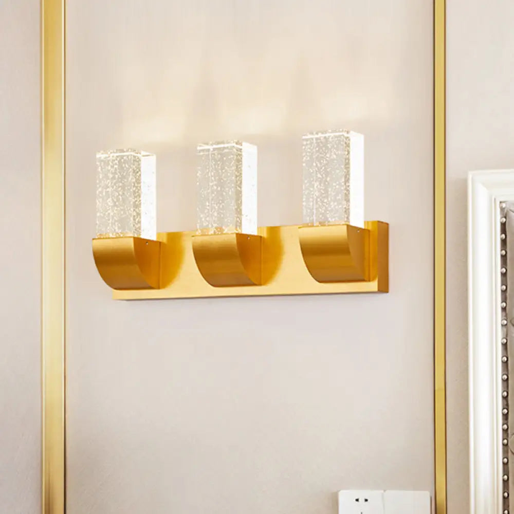 Gold Crystal Led Wall Sconce With Minimalist Rectangular Design - 2/3 Bulb Bubble Light 3 /