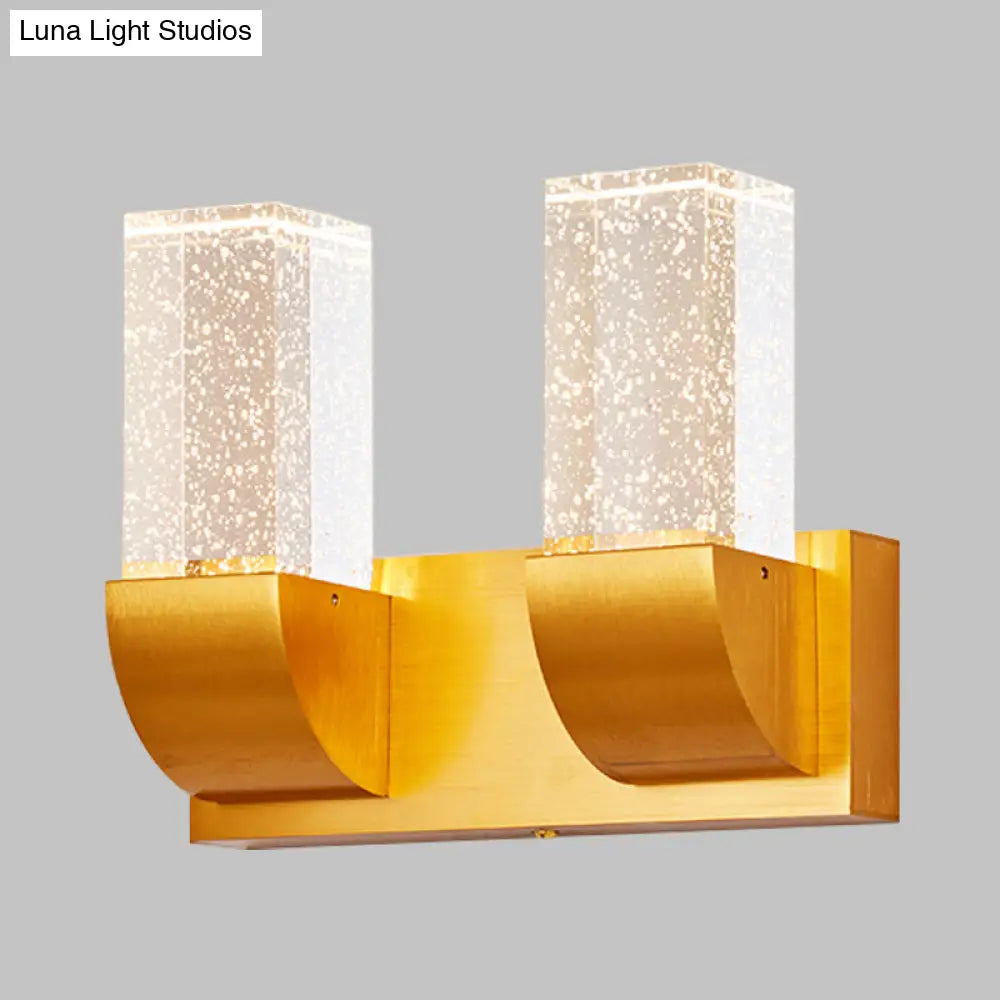 Gold Crystal Led Wall Sconce With Minimalist Rectangular Design - 2/3 Bulb Bubble Light