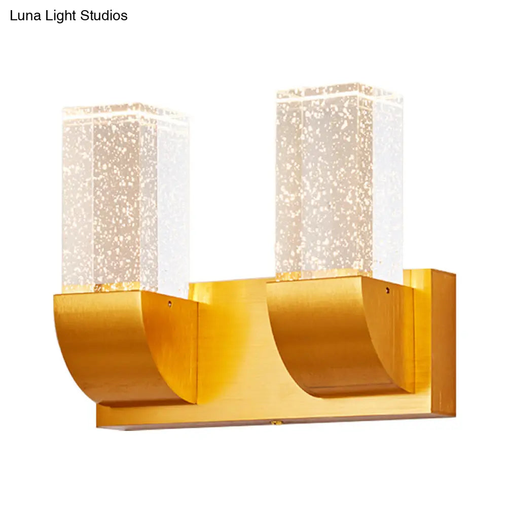 Gold Crystal Led Wall Sconce With Minimalist Rectangular Design - 2/3 Bulb Bubble Light