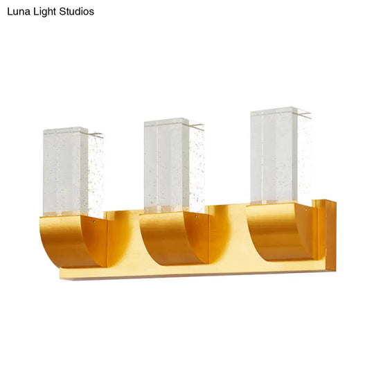 Gold Crystal Led Wall Sconce With Minimalist Rectangular Design - 2/3 Bulb Bubble Light