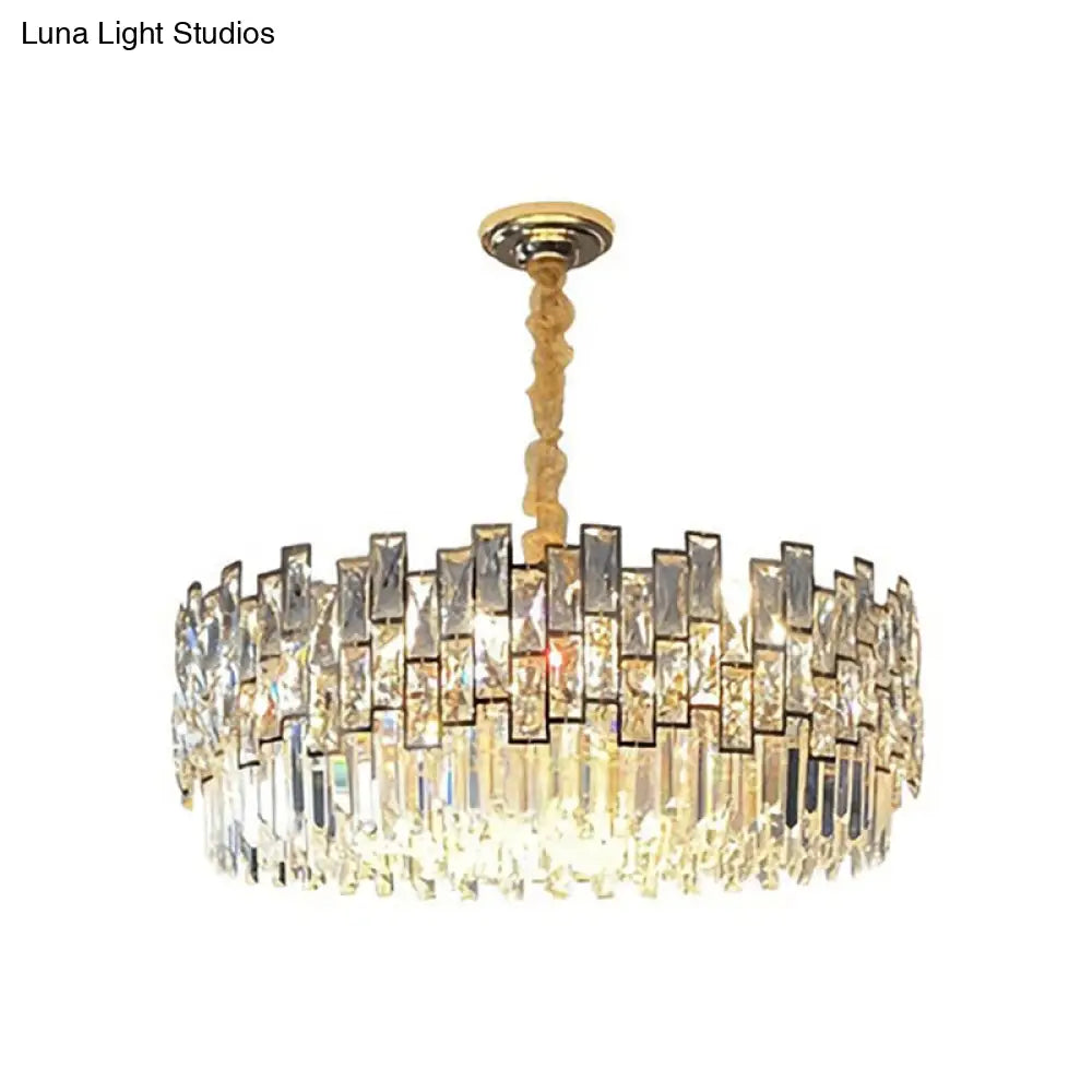 Stylish Layered Chandelier Pendant Light - Clear Crystal Gold Finish Ideal For Dining Room