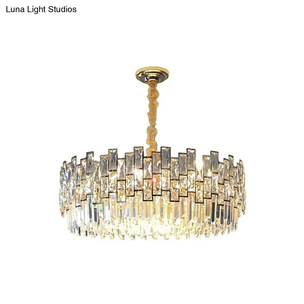 Stylish Layered Chandelier Pendant Light - Clear Crystal Gold Finish Ideal For Dining Room