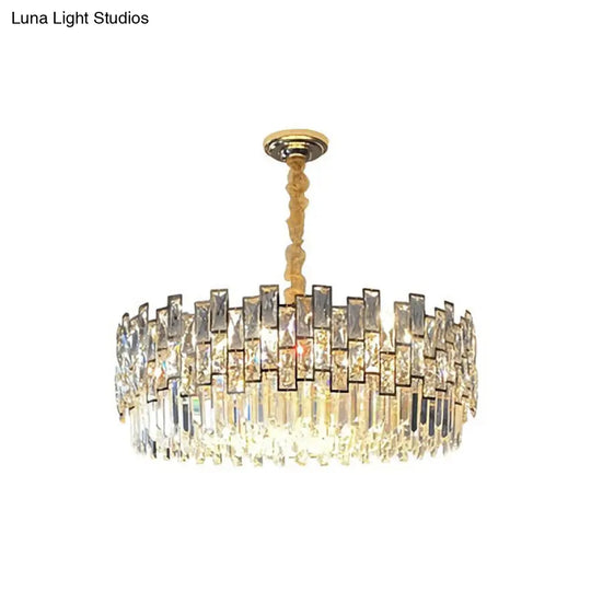 Stylish Layered Chandelier Pendant Light - Clear Crystal Gold Finish Ideal For Dining Room