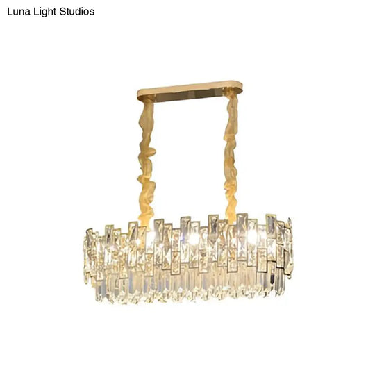 Stylish Layered Chandelier Pendant Light - Clear Crystal Gold Finish Ideal For Dining Room