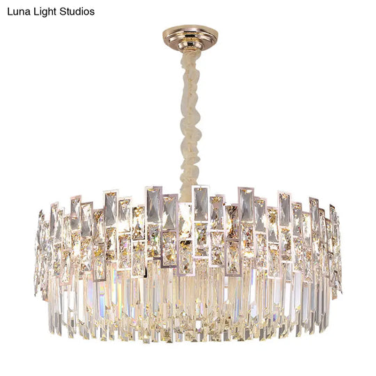 Stylish Layered Chandelier Pendant Light - Clear Crystal Gold Finish Ideal For Dining Room