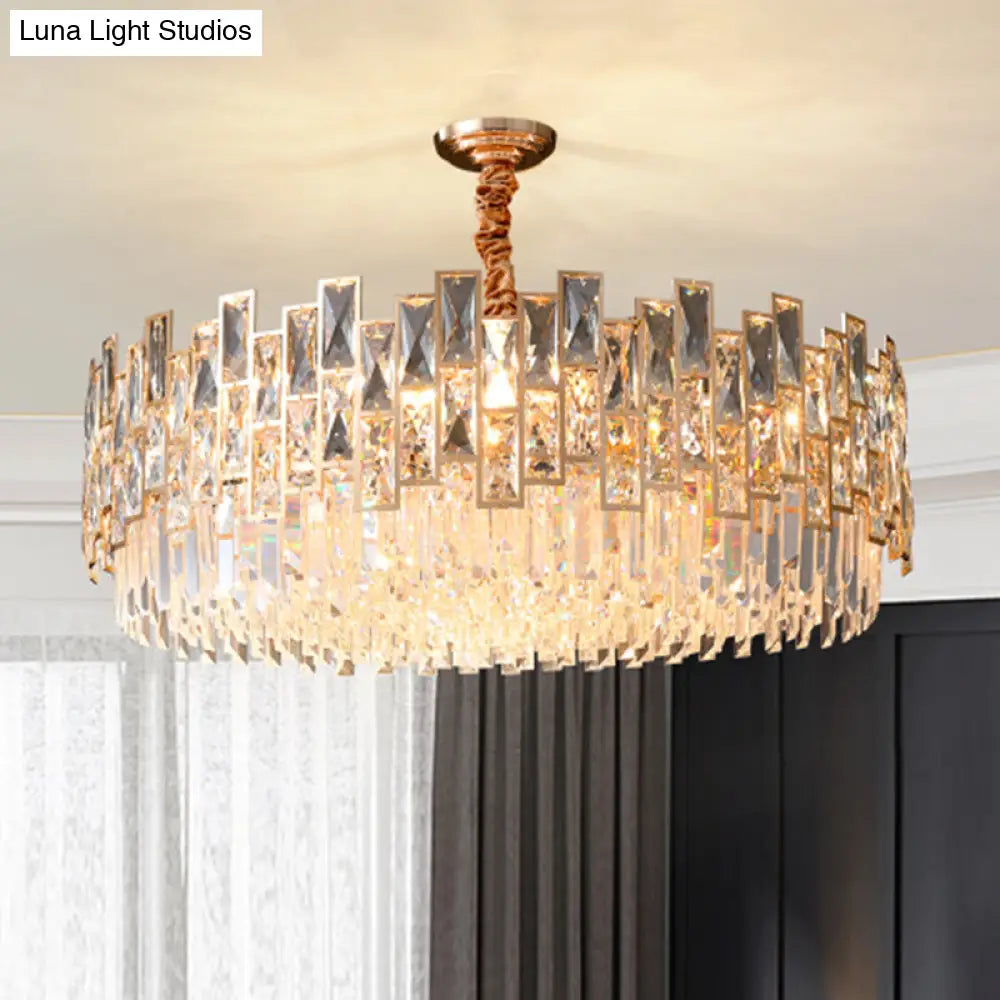 Stylish Layered Chandelier Pendant Light - Clear Crystal Gold Finish Ideal For Dining Room / Small