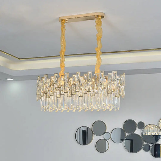 Gold Crystal Pendant Chandelier - Modern & Layered Hanging Light For Dining Room / Small Linear