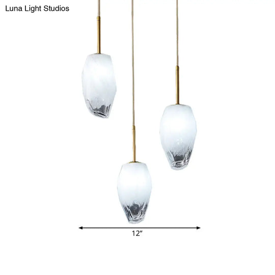 Gold Cut Crystal Pendant Light W/ Ice Staircase Design - 3 Heads Minimalist Down Lighting