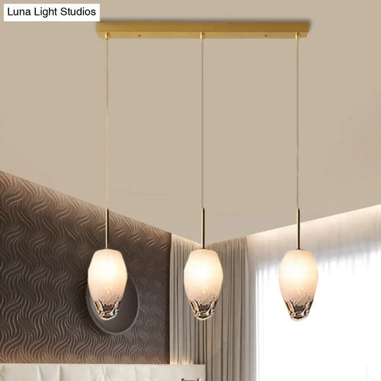 Gold Cut Crystal Pendant Light W/ Ice Staircase Design - 3 Heads Minimalist Down Lighting / Linear