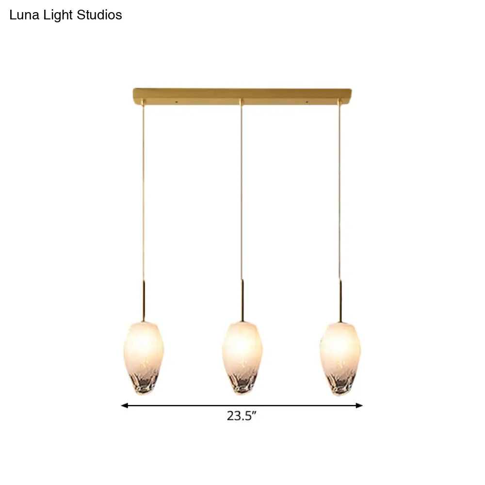 Gold Cut Crystal Pendant Light W/ Ice Staircase Design - 3 Heads Minimalist Down Lighting