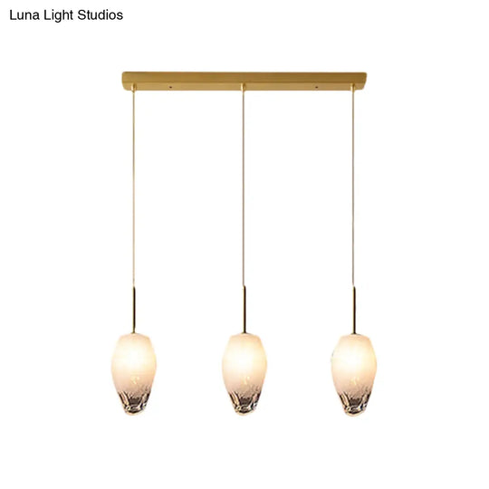 Gold Crystal Pendant Light With 3 Minimalist Downlights And Linear/Round Canopy