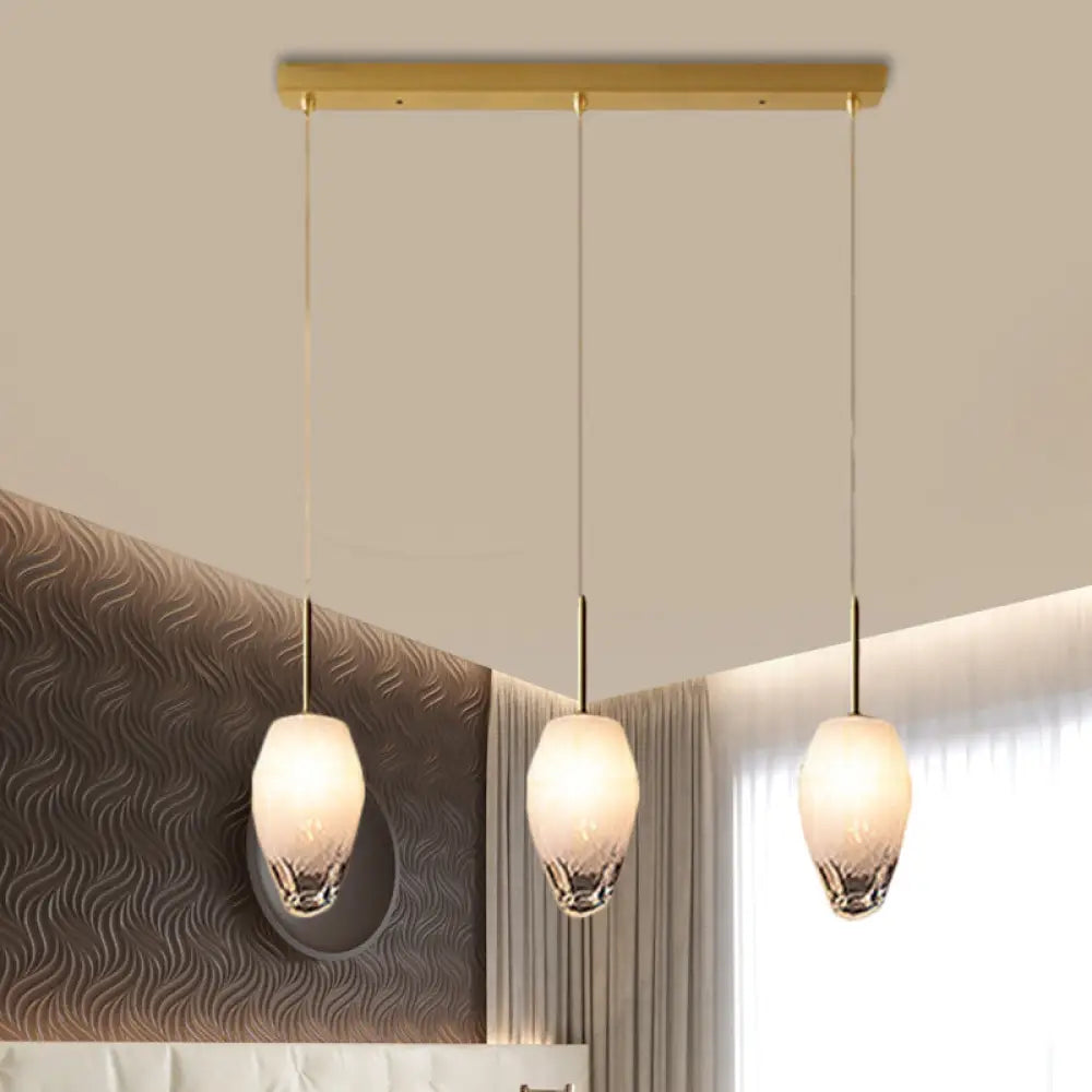 Gold Crystal Pendant Light With 3 Minimalist Downlights And Linear/Round Canopy / Linear