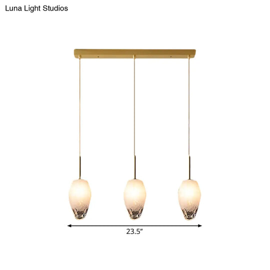 Gold Crystal Pendant Light With 3 Minimalist Downlights And Linear/Round Canopy