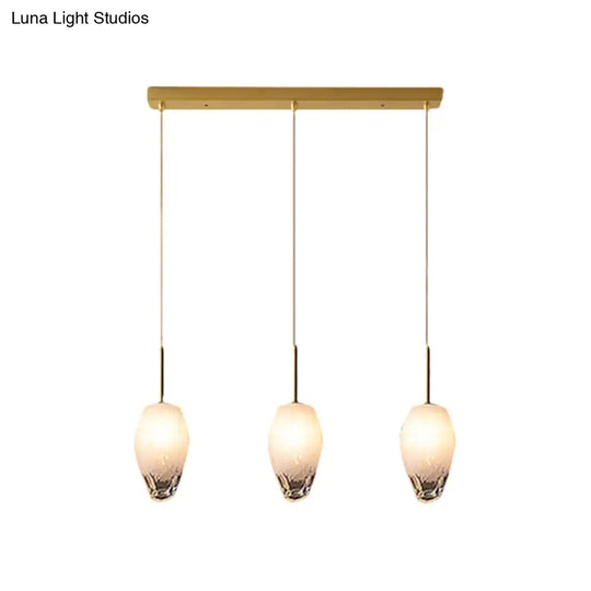 Gold Cut Crystal Pendant Light W/ Ice Staircase Design - 3 Heads Minimalist Down Lighting