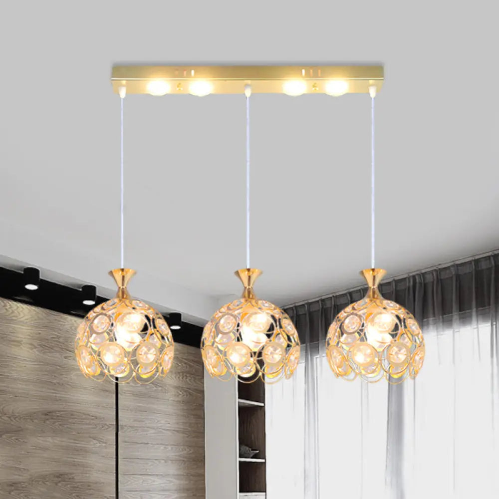 Gold Crystal Pendulum Dining Room Lamp With 3-Bulb Multi Pendant Fixture