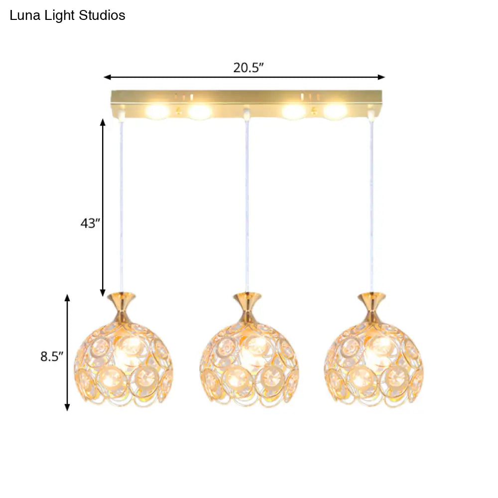 Gold Crystal Pendulum Dining Room Lamp With 3-Bulb Multi Pendant Fixture