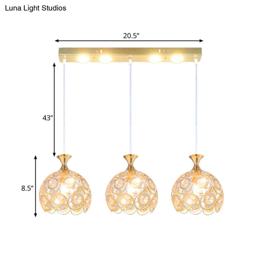 Gold Crystal Pendulum Dining Room Lamp With 3-Bulb Multi Pendant Fixture