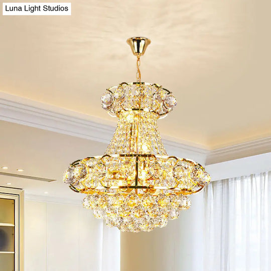 Gold Crystal Raindrop Tapered Ceiling Light - Elegant 6-Head Pendant Chandelier For Guest Room