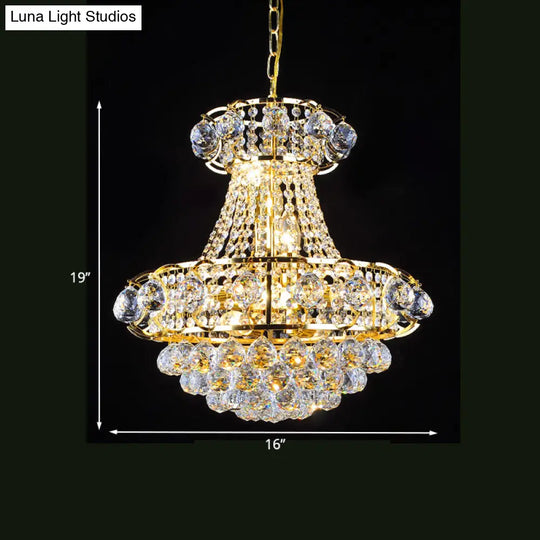 Gold Crystal Raindrop Tapered Ceiling Light - Elegant 6-Head Pendant Chandelier For Guest Room