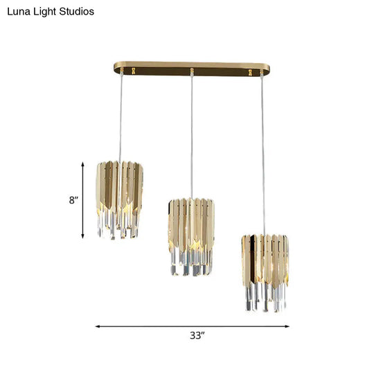 Gold Crystal Pendant Light: Luxurious Layered Cluster With Clear Rectangle Suspension - Ideal For