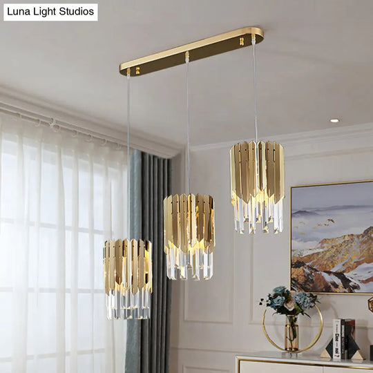 Gold Crystal Pendant Light: Luxurious Layered Cluster With Clear Rectangle Suspension - Ideal For