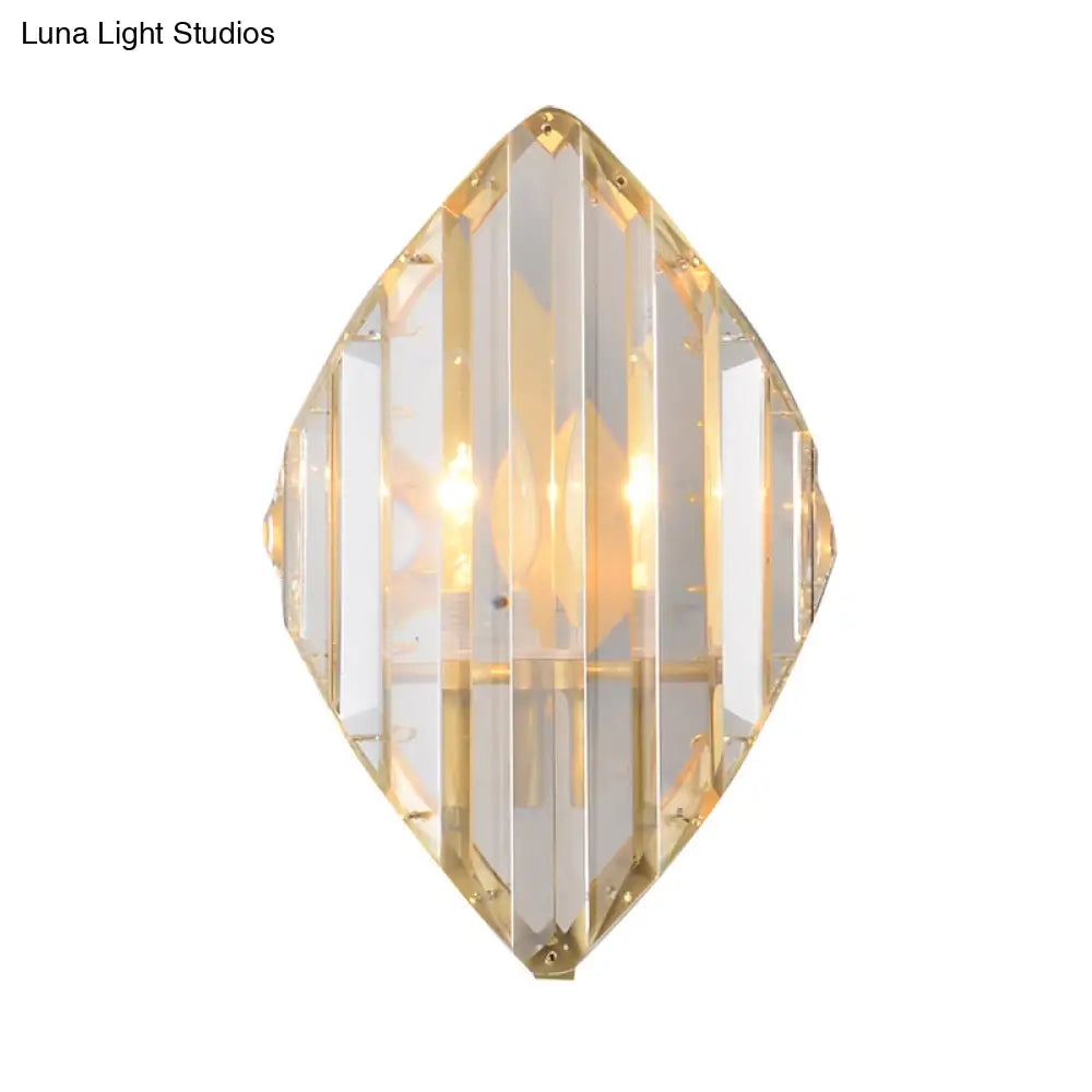 Gold Crystal Rhombus Wall Mount Lamp: Post-Modern 1/2-Bulb Lighting Fixture