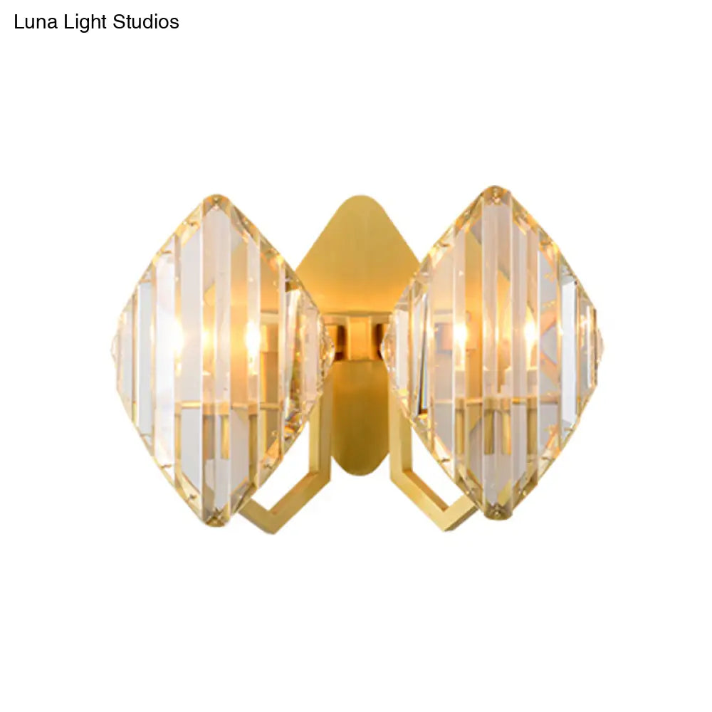 Gold Crystal Rhombus Wall Mount Lamp: Post-Modern 1/2-Bulb Lighting Fixture